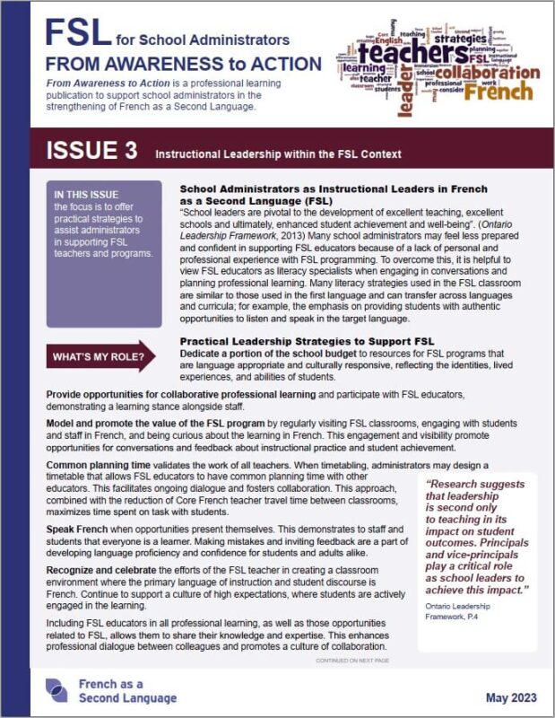 Cover page of Issue 3 - Instructional leadership within the FSL context